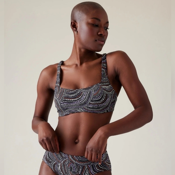 Athleta Other - Athleta "Square Neck Bikini Top" In Riche Abstract Black Dot Pattern Size 34 B/C